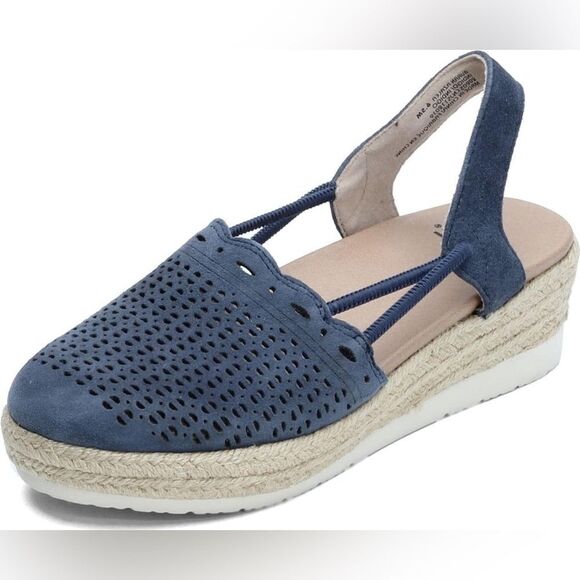 Earth Buran Azalea Wedge Blue Suede Leather Sandals shoes espadrille 9.5 - Picture 1 of 10